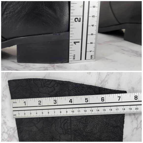 Makron Suela Black Leather and Floral Suede Semi Slochy Women's Boots - Picture 14 of 15